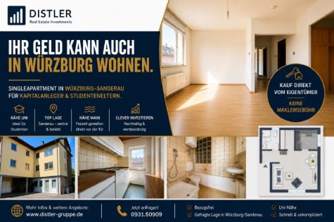 IHR GELD KANN AUCH IN WÜRZBURG WOHNEN. Apartment in der bevorzugten Sanderau., 97072 Würzburg, Etagenwohnung